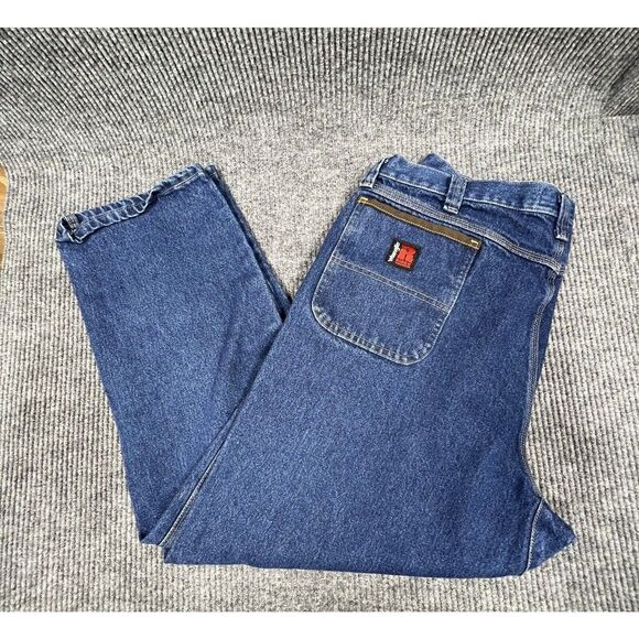 Wrangler Riggs Workwear Pants Mens 42x32 Blue Jeans Denim Carpenter Straight Fit - Picture 1 of 16